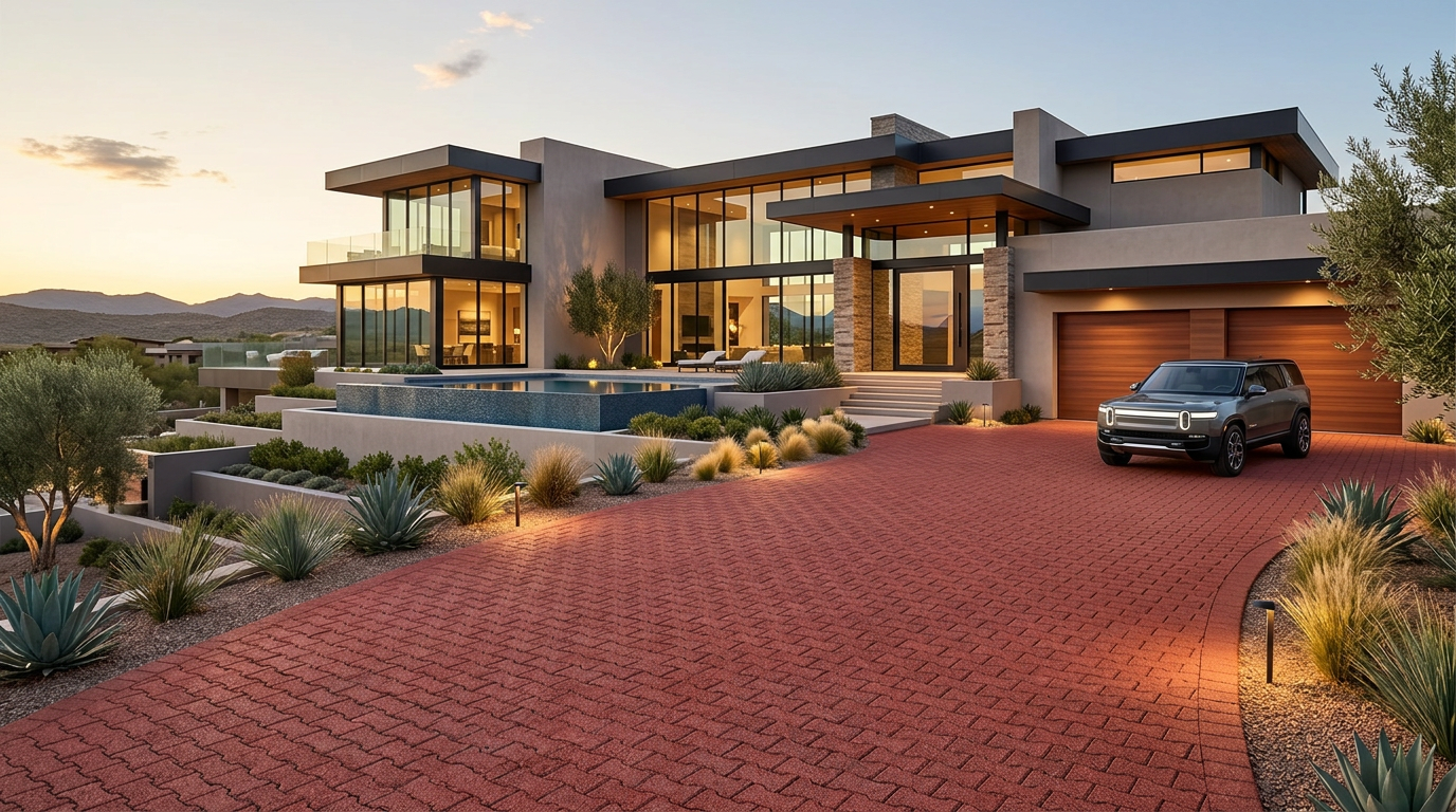 fancy home with amazing driveway