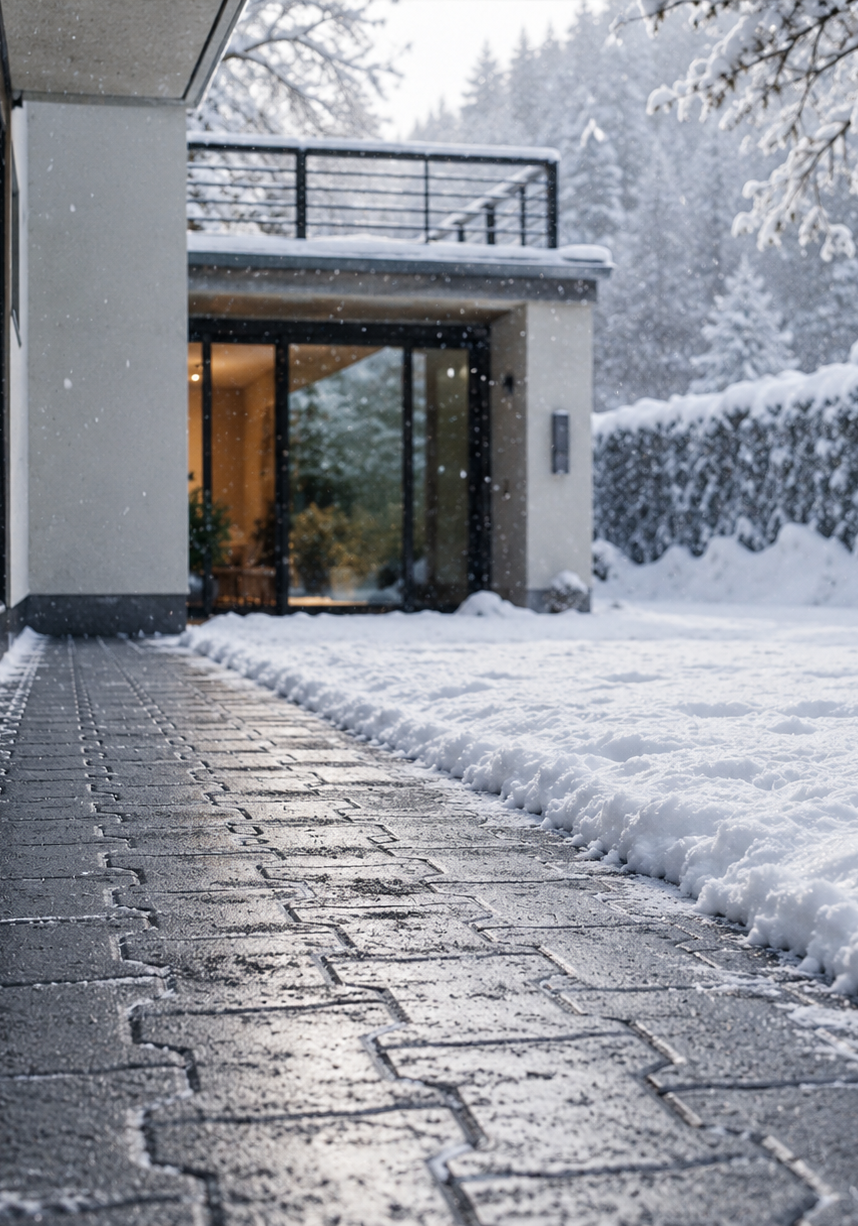 Pavers snow sidewalk